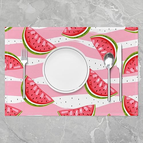 Miniatura 2 de Juego de 4 manteles individuales de 12 x 18 pulgadas con diseño de frutas de verano con bonito estampado de rayas, lavables, fáciles de limpiar,