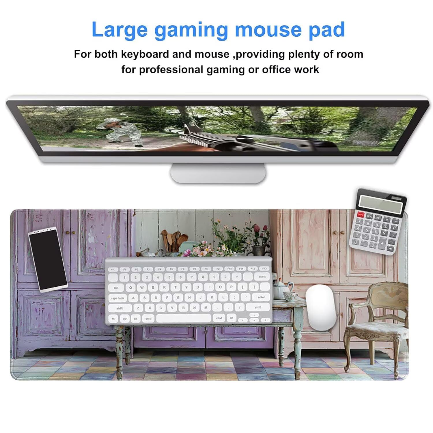 Alfombrilla Ratón, XXL 1200 x 600 mm Mouse Pad Grande Gaming, Alfombrilla Antideslizante,Tapete Escritorio con Bordes Cosidos, Desk Mat para Jugadores, Pc, Oficina Accesorios (Cocina) K-129