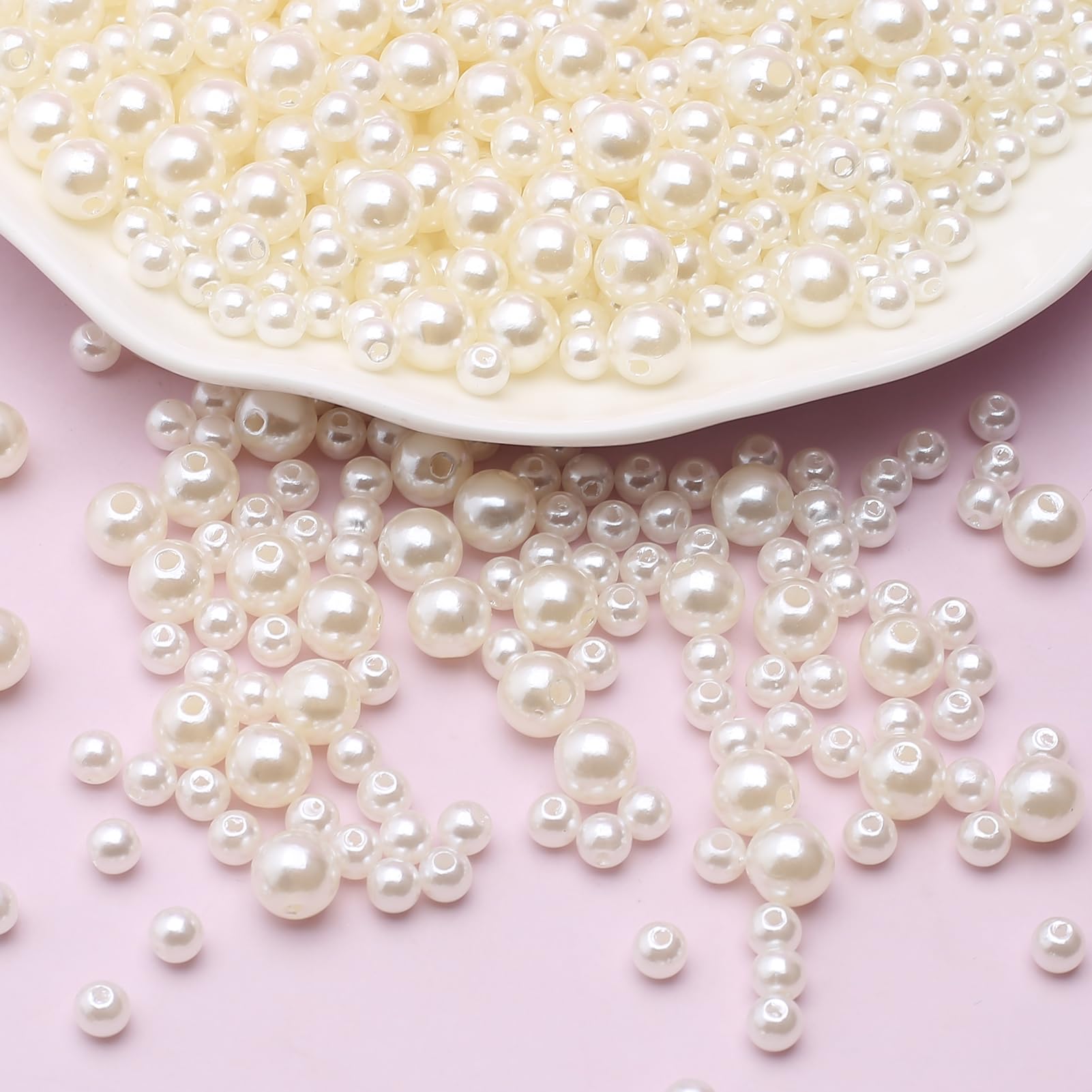 ToBeIT 2270pcs Pearl Beads for Jewelry Making, 3 Size Pearls for Crafts Round Loose Pearl Beads with Holes for Assortment Beading DIY Craft, White Pearls for Jewelry Making (5mm6mm8mm)