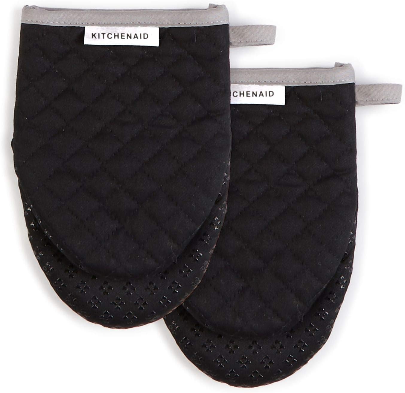 KitchenAid Mini-Ofenhandschuhe 2er Set - Anthrazit Mit Silikon Griffen 14x20,3cm