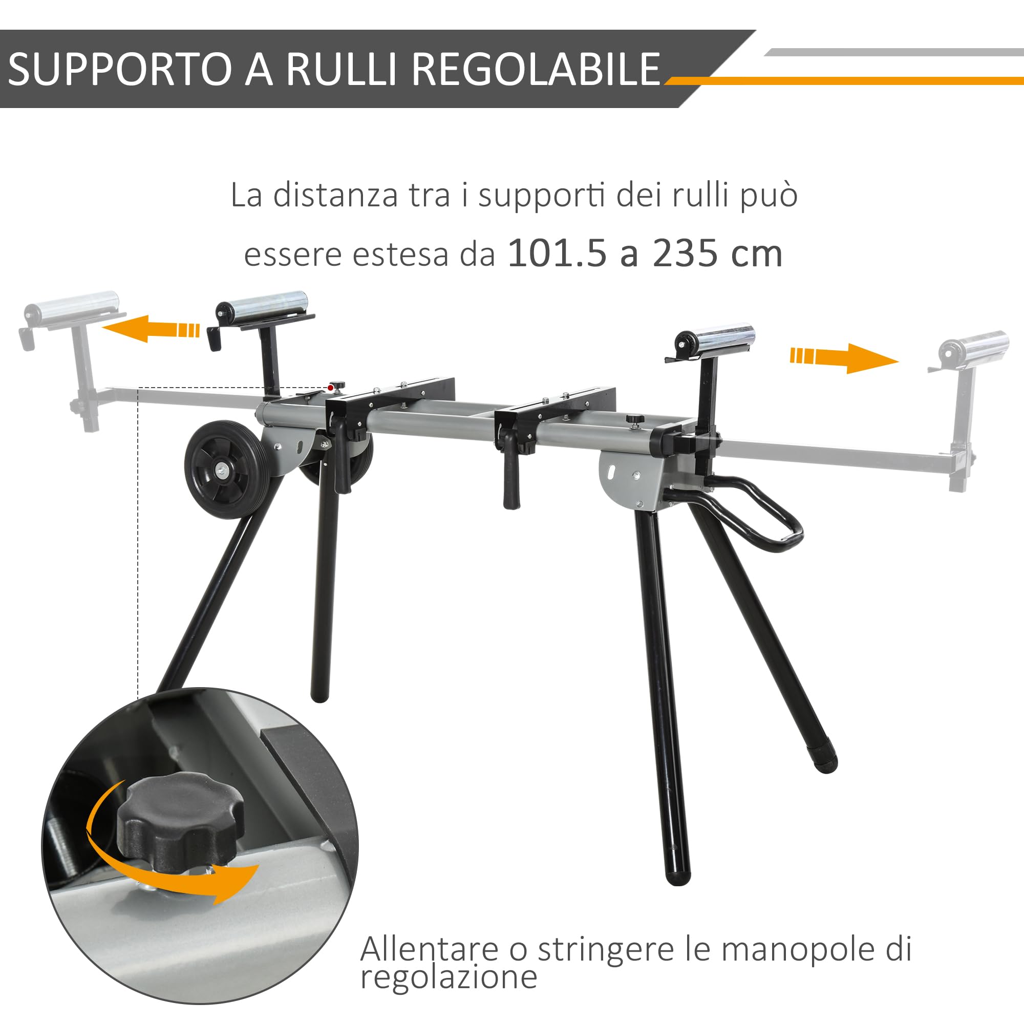 DURHAND Cavalletto Supporto per Troncatrici Universale, Banchetto Estensibile Regolabile e Pieghevole Carico Massimo 150kg, Nero e Argento