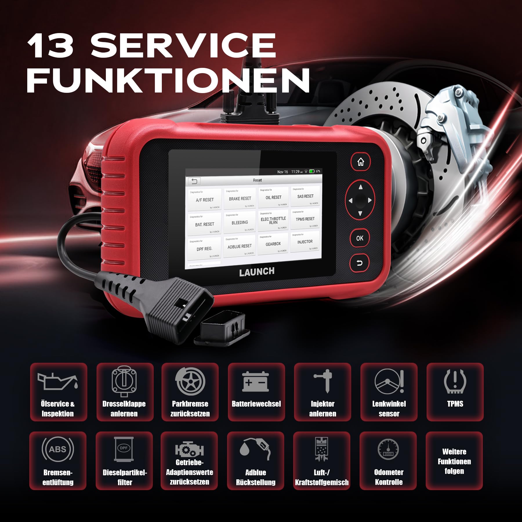 LAUNCH CRP 129 EVO+ V3 OBD2 Diagnosegerät für PKW, 4-Systeme, 13 Services | Live-Daten, Auto VIN, Berichte, CAN FD/DoIP-Protokolle, BST-360/i-TPMS & Feedback