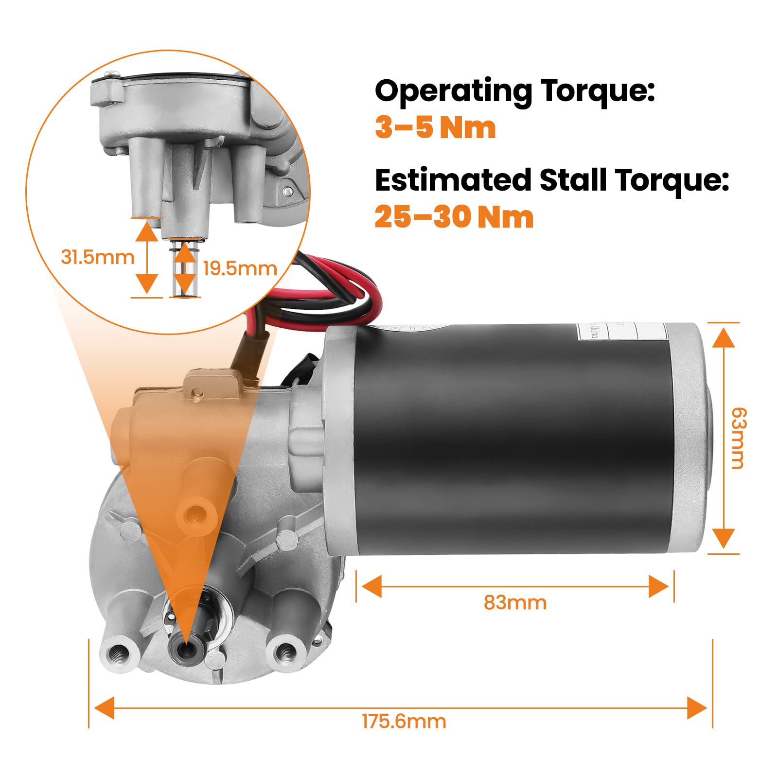 maXpeedingrods 24V/45W DC Motoréducteur Moteur Electrique de Vitesse Ø63 mm | moteur synchrone électrique à couple élevé (réducteur à gauche) pour motorisations de portails, fenêtres
