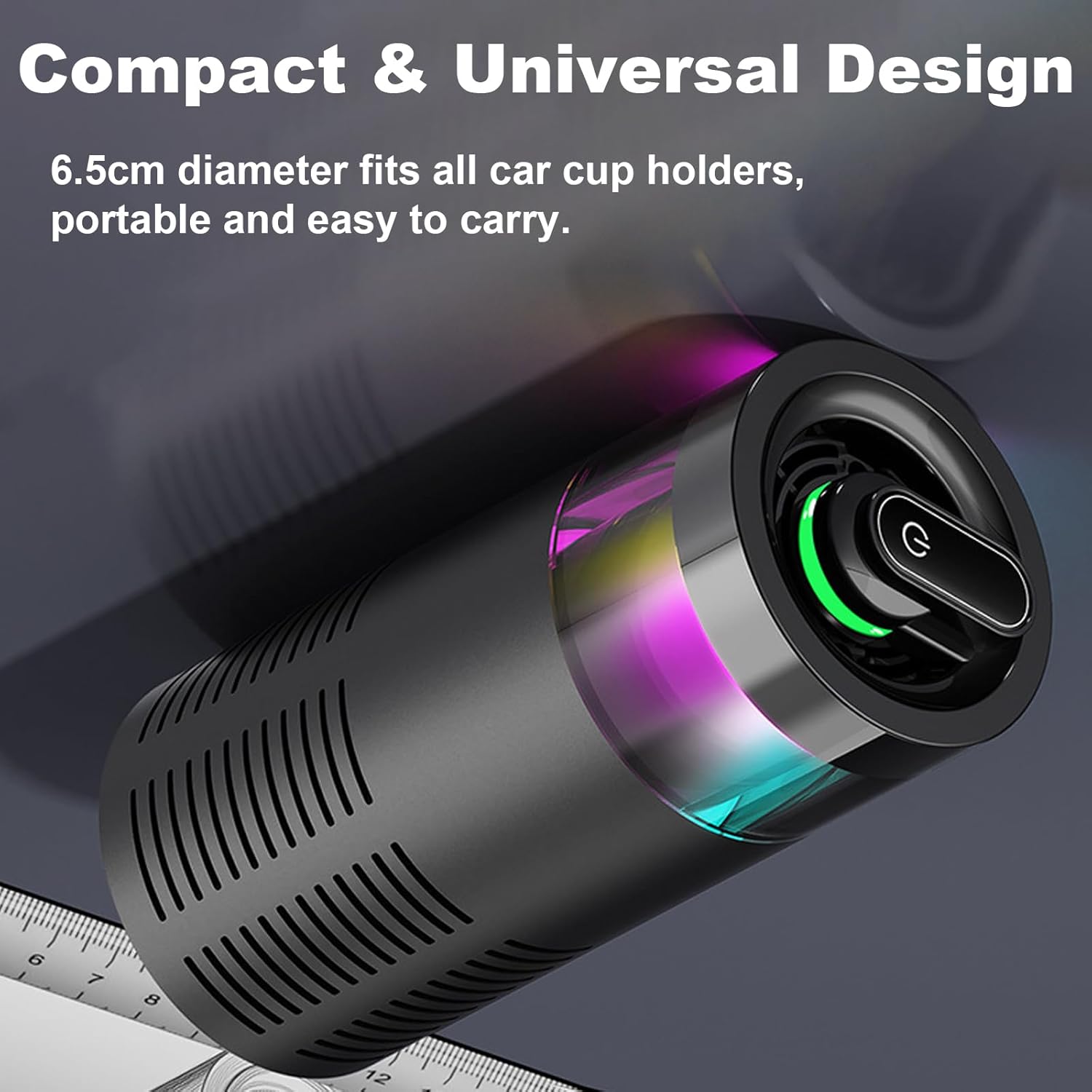 Portable Car Air Circulator with Aromatherapy & Ambient Light - Ultra Quiet 2-Speed Control, Cup Holder Friendly Air Freshener for Car(Color:White)