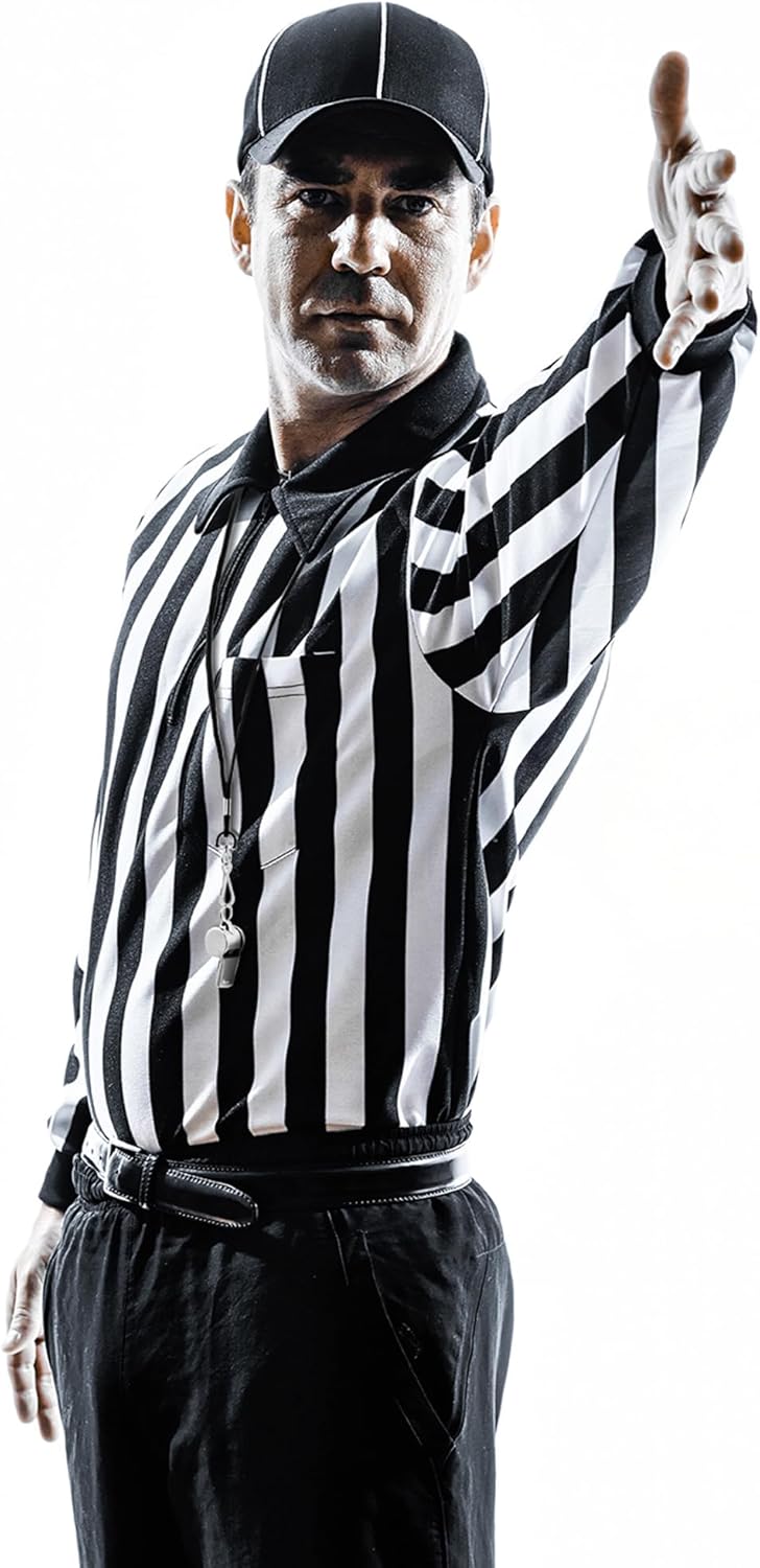 Geyoga 4 Pcs Men's Official Referee Costume Set Black and White Stripe Referee Shirt Hat Whistle Lanyard for Carnival(S) - Image 3