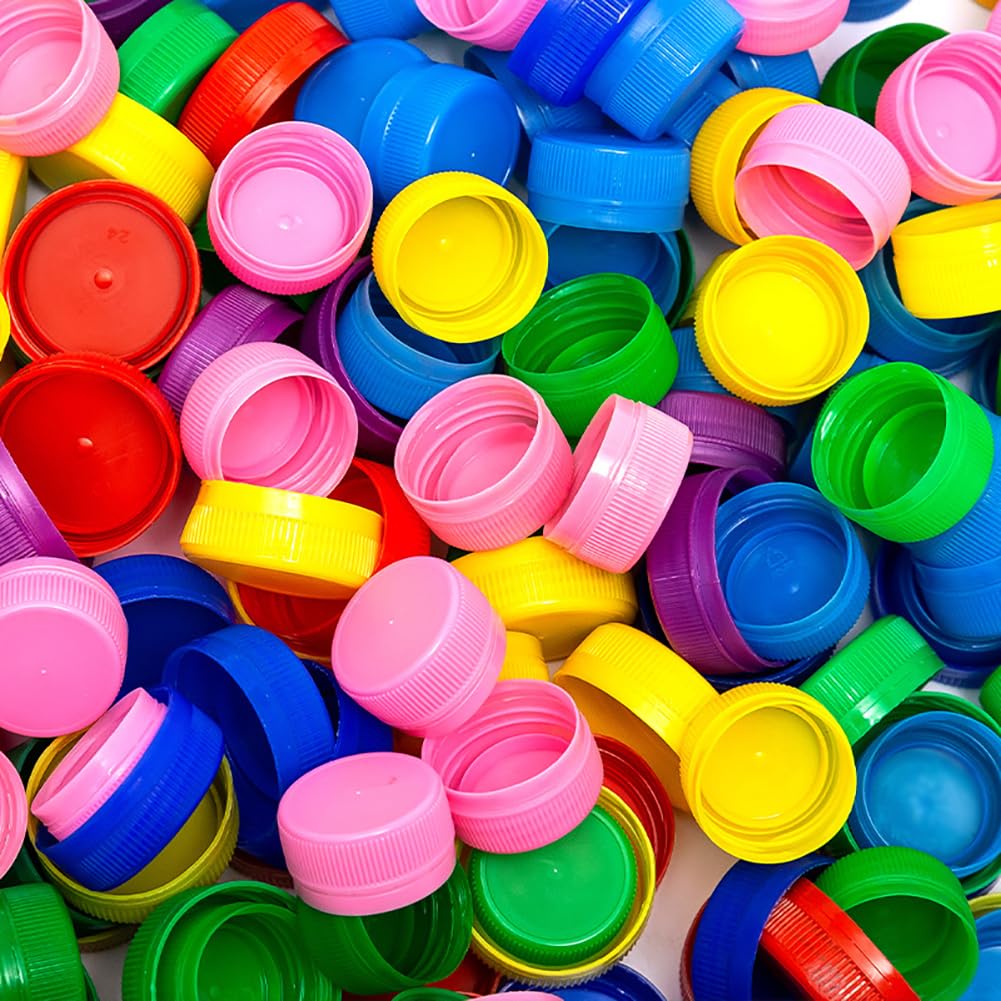 JIHUOO 100 tappi per bottiglie di plastica colorati da 3 cm, tappi per bottiglie di piccole dimensioni, tappi per bottiglie per arte e artigianato, tappi per bottiglie di colori misti, coperchi