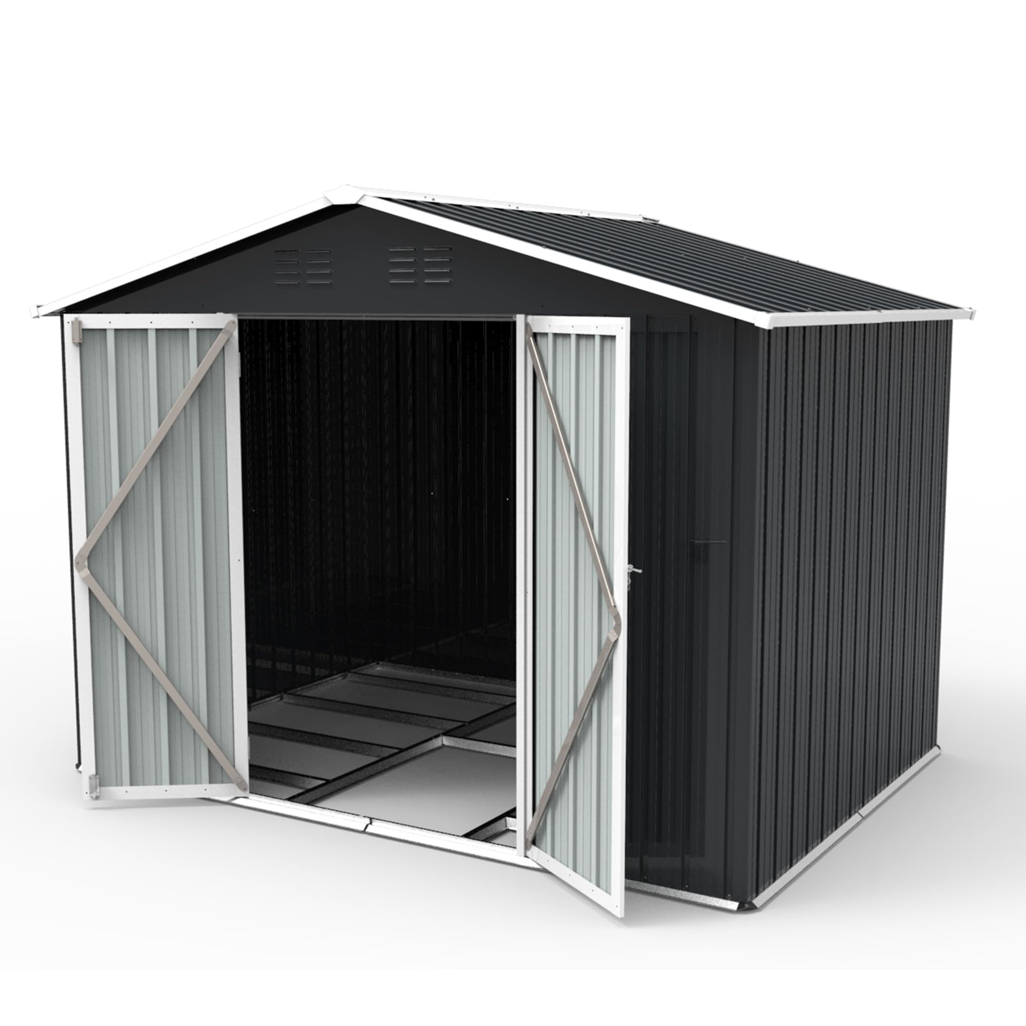 RITSU 6FT x 8FT Outdoor Storage Shed, Metal Tool Shed with Lockable Door, Shutter Vents, Anti-Corrosion Waterproof Pent Roof Storage Utility Garden Shed House for Backyard Patio Lawn, Dark Grey