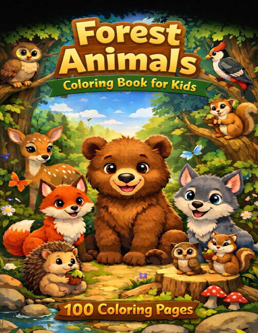 Forest Animals Coloring Book for Kids: 100 Coloring Pages