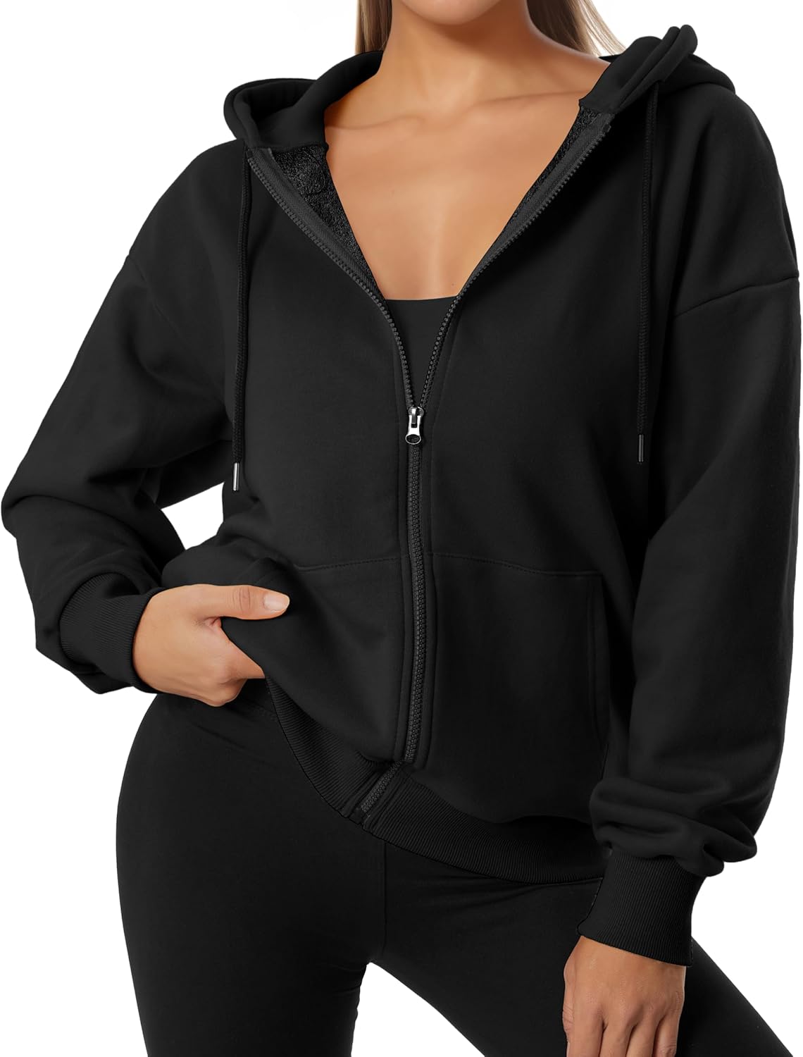 GIVON Women's Oversized Fleece Zip Up Hoodie Y2k Clothes Lightweight Long Sleeve Hooded Sweatshirt with Pockets