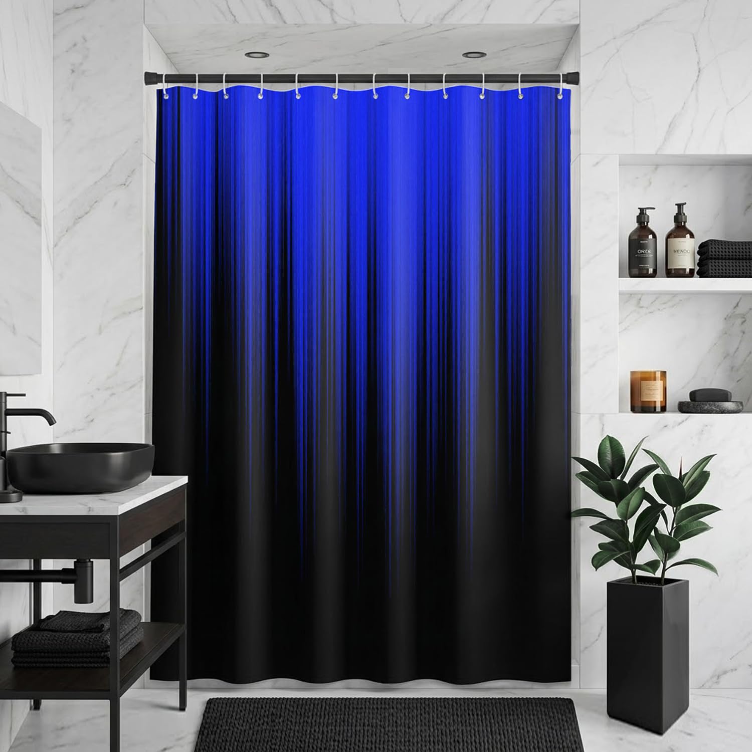AAtter Royal Blue and Black Shower Curtain, Ombre, 60x72 Inch, 12 Hooks