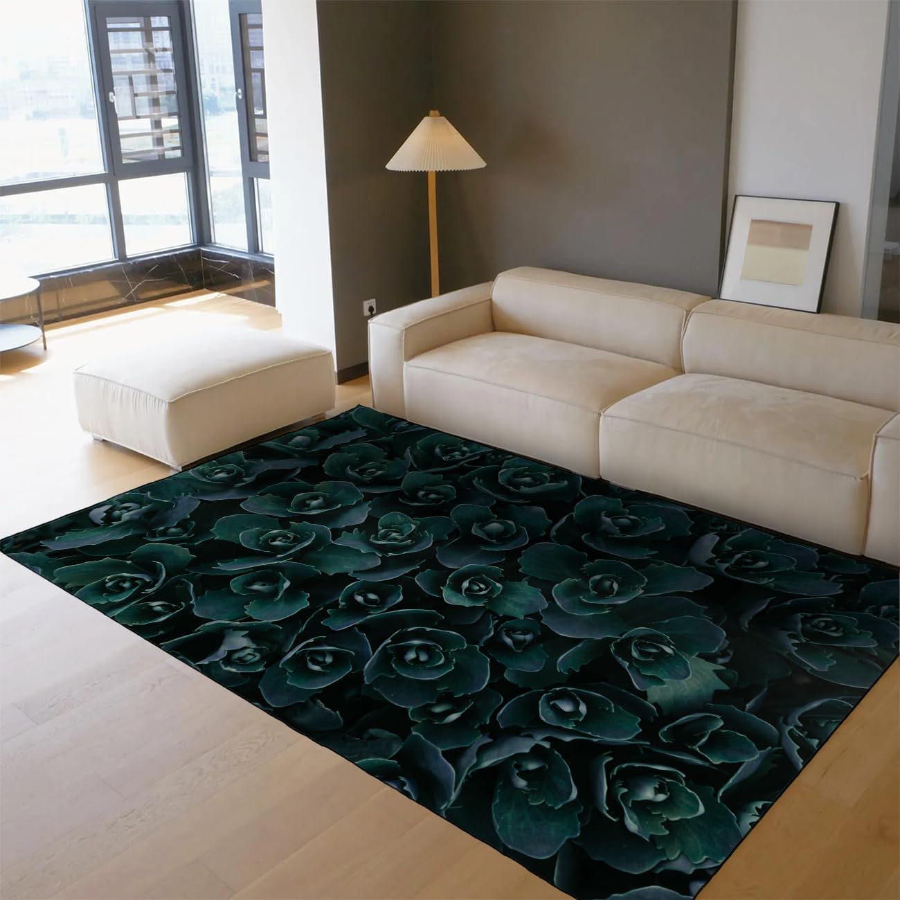 Ciemne dywaniki botaniczne 60 x 90 cm soczysty zielony kwiat cienki lekki dywanik zmywalny kwiatowy wzór vintage duży elegancki do salonu sypialni wystrój