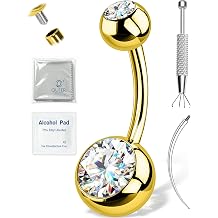OUFER 14G Moissanite Hypoallergenic Belly Button Ring for Healing, G23 Titanium Internally Threaded Silver/18K Gold Plated Belly Piercing Jewelry with Care Kit with D Color VVS1 Clarity Brilliant Cut Stones