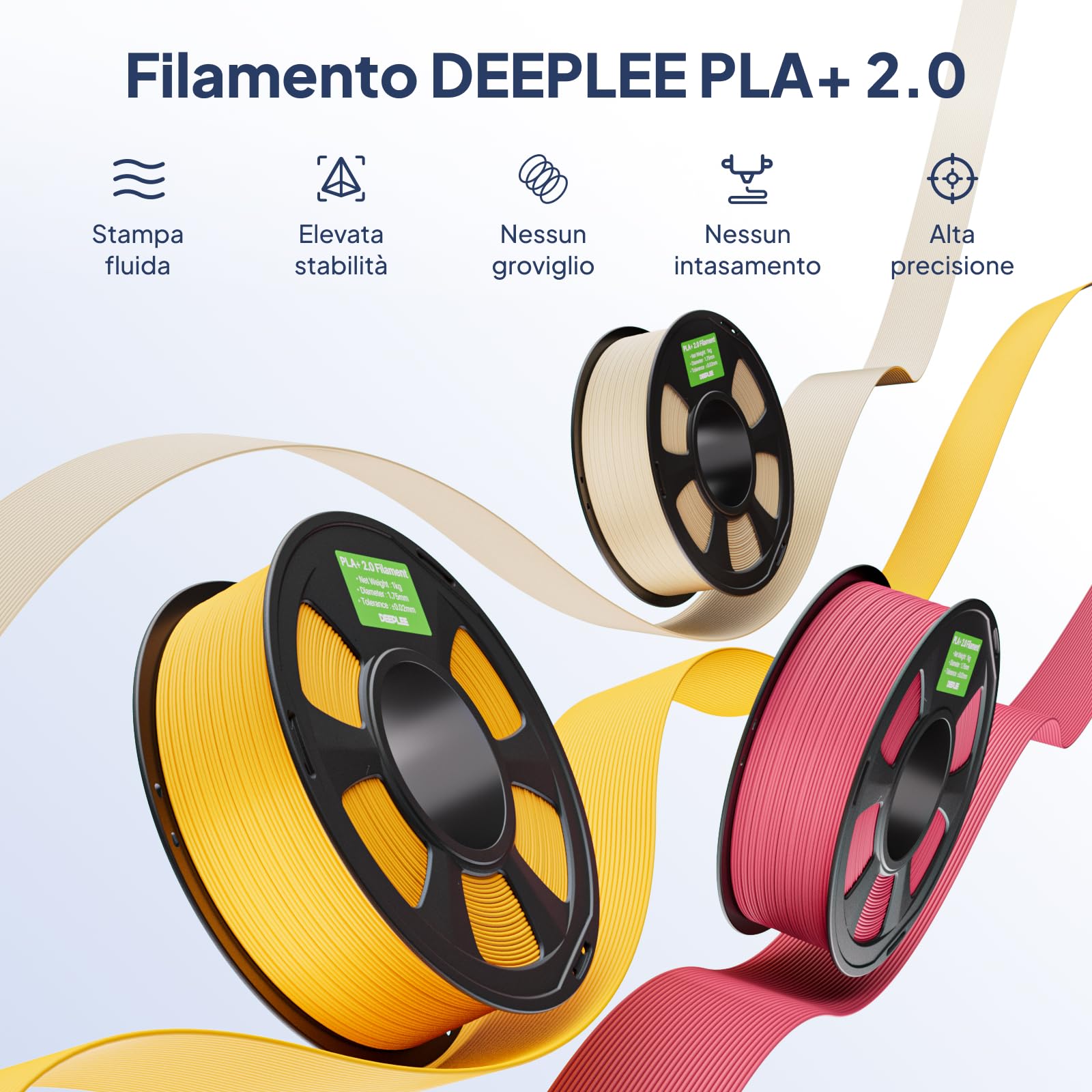 Filamento DEEPLEE PLA+ 2.0 blu-grigio 1KG, Materiale Aggiornato per Stampanti 3D PLA+ 1.75mm Compatibile con la Maggior Parte delle Stampanti FDM.