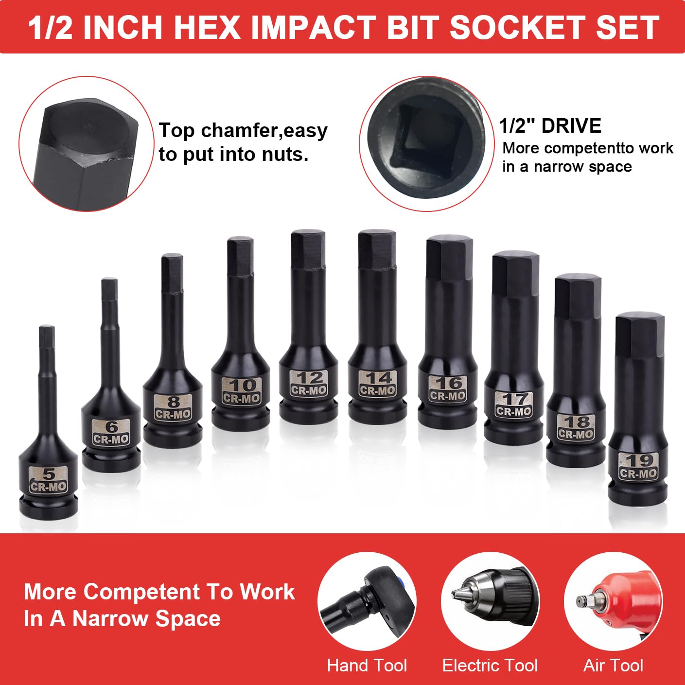 Impact Inbus-Bits Set, 7-teilig, 4-10 Mm, 3/8 Zoll Antrieb – Schlagfest, Mit Aufbewahrungsbox