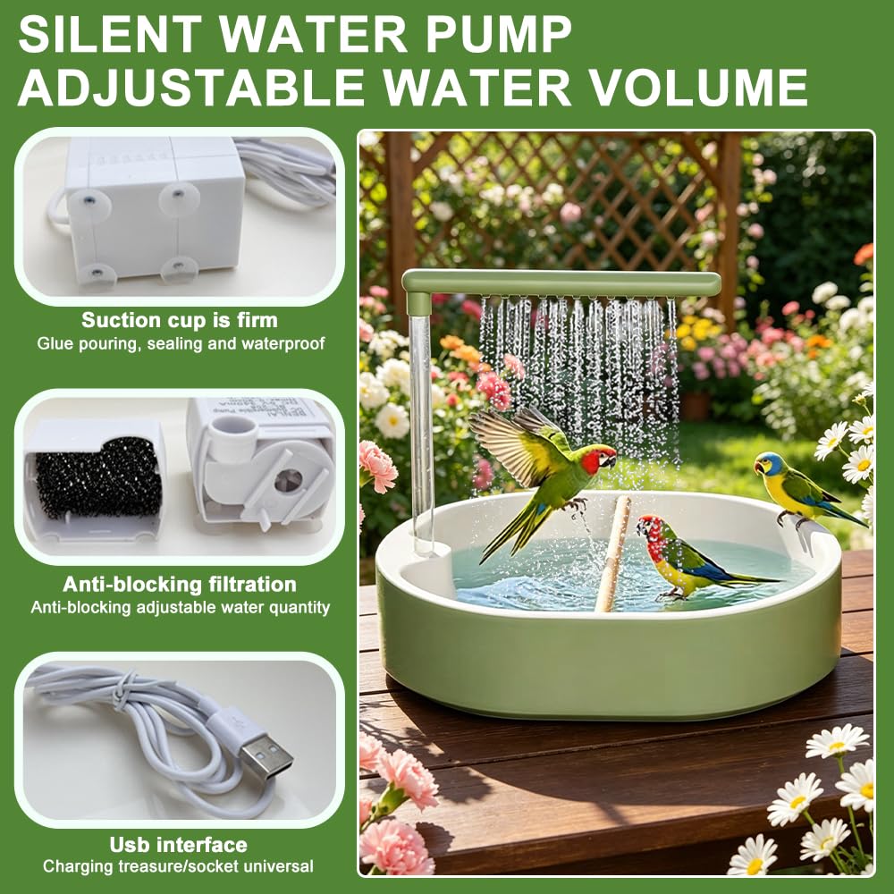 Douche à Oiseaux, Baignoire Automatique pour Oiseaux avec Douche d'eau Circulante Douche, Automatique Perroquet Douche pour Oiseaux, Perruche, Cacatoès（Vert）