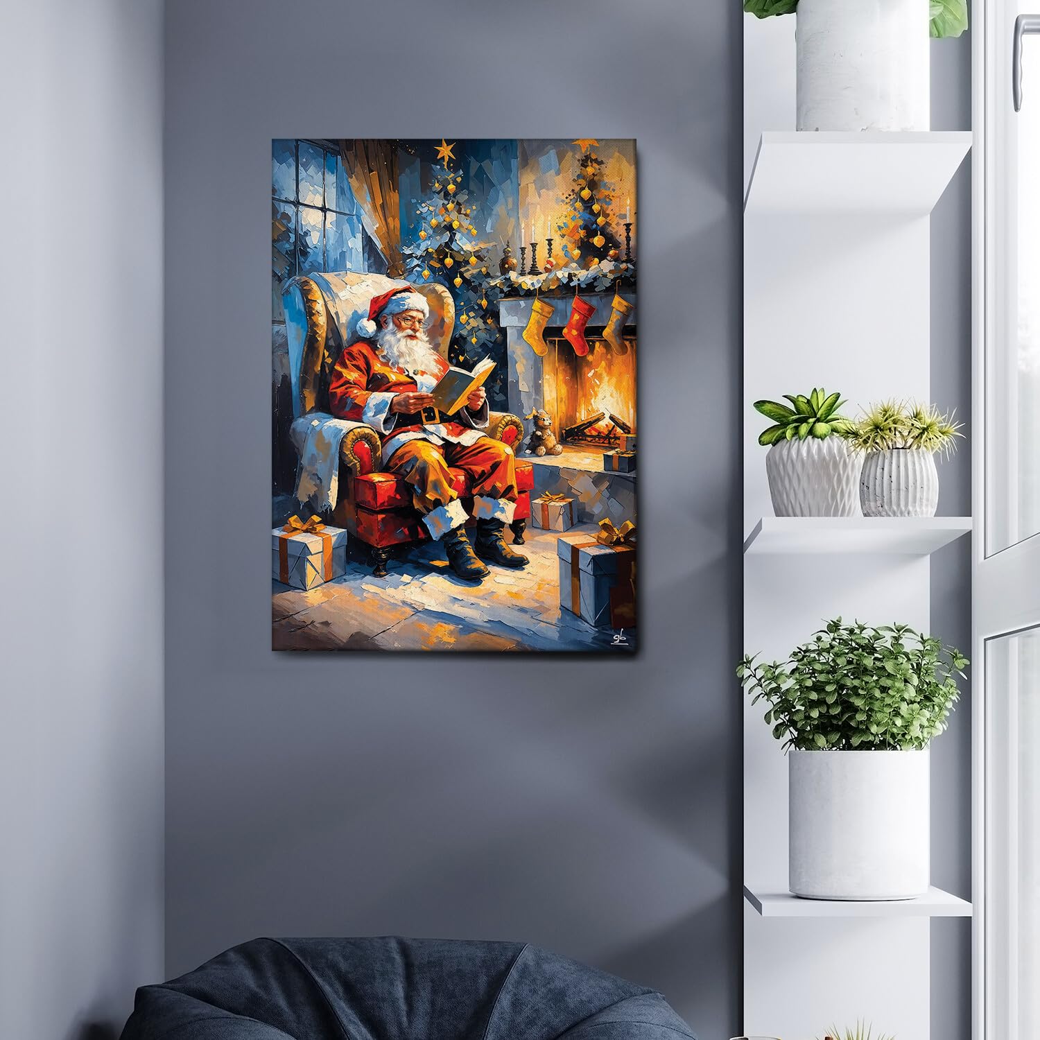 Giallobus - Impression sur toile - 29 - Cheminée du Père Noël - Toile à cadre standard - 70L x 100l cm - Tableaux modernes