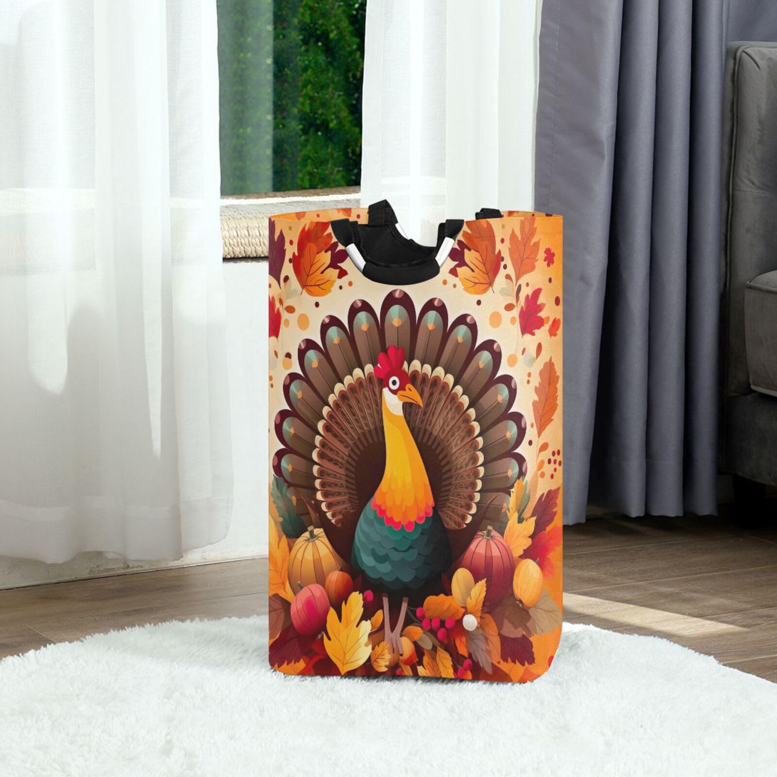 Jihqo Laundry Hamper Basket Thanksgiving Turkey Collapsible Nursery Storage Bin Waterproof Clothing Baskets for Home Bedroom Bathroom Washing Room