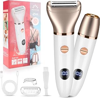 Karrte 2-in-1 Women's Electric Shaver & Bikini Trimmer - Painless Wet/Dry Cordless Razor for Pubic Hair & Sensitive Skin, White