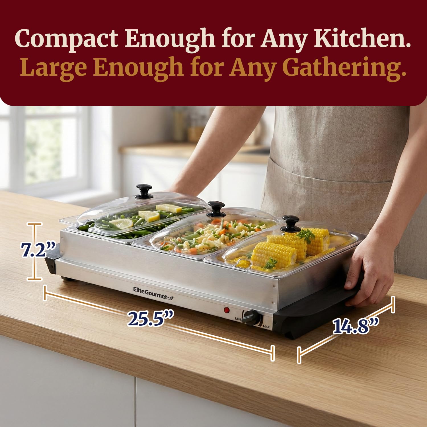 MaxiMatic EWM-6171 Elite Platinum 3-Tray 2-1/2-Quart Buffet Server, Stainless by Maximatic