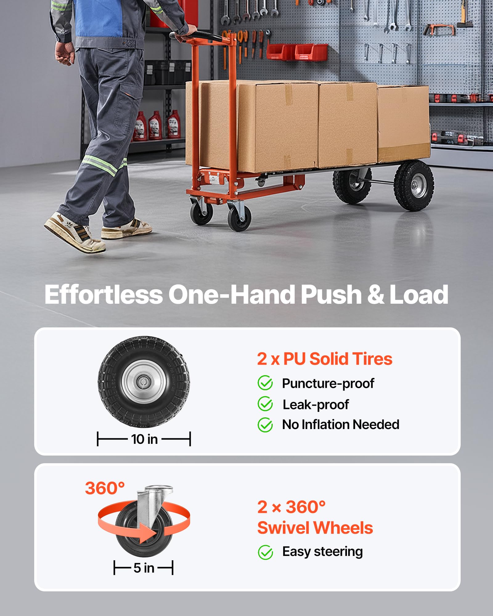 VEVOR 4-in-1-Sackkarre, 453,6 kg Tragkraft im 4-Rad-Modus, umwandelbare Transportkarre mit rutschfestem Griff & Rädern, Handkarre aus Aluminiumlegierung, Transportroller für Umzüge, Büros & Lager
