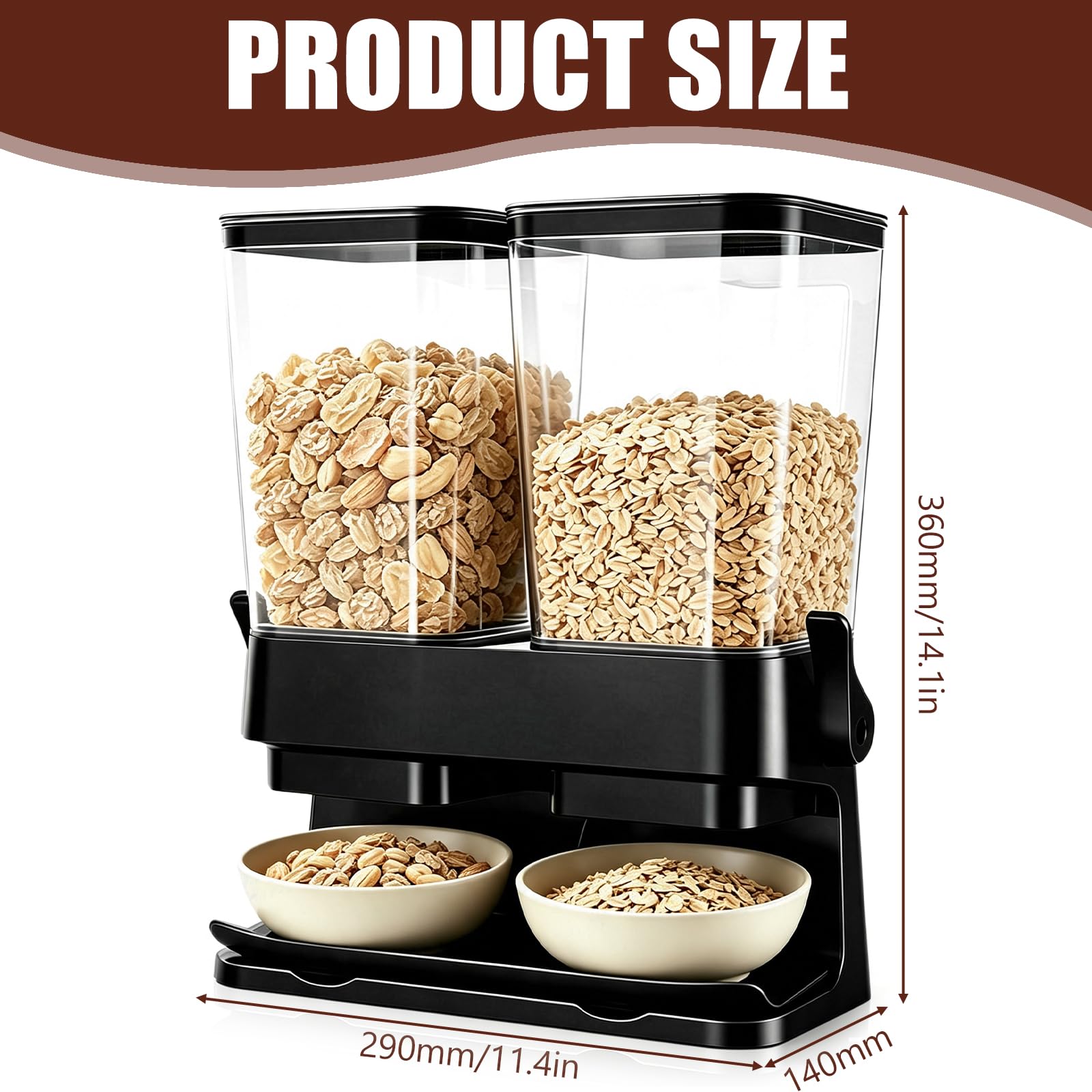 Dispensador de Cereales 2 x 3L, Cereal Dispenser Doble Hermético con 2 Compartimentos, Dispensador para Cornflakes, Muesli, Frutos Secos, Café en Grano, Dulces y Alimentos Secos