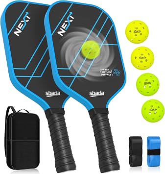 Pickleball Paddles Set of 2 - Graphite Carbon Fiber Pickleball Set with 16mm, Lightweight T700 Pickle Ball Rackets 2 Pack with 4 Outdoor Balls and 1 Bag