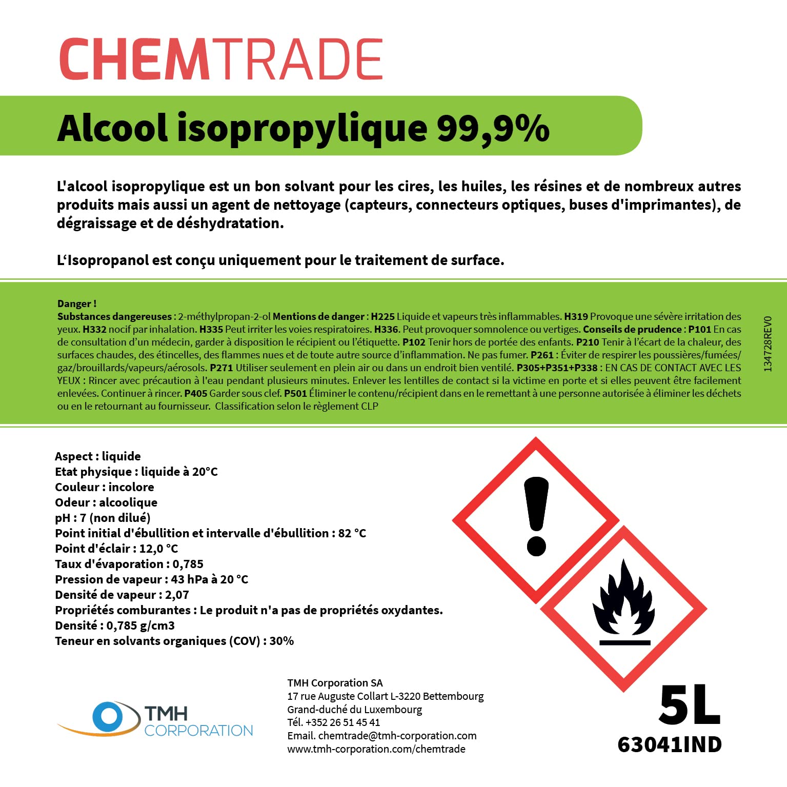 Chemtrade - Alcool isopropylique 99.9% - Nettoyant industriel (bidon - 5L)