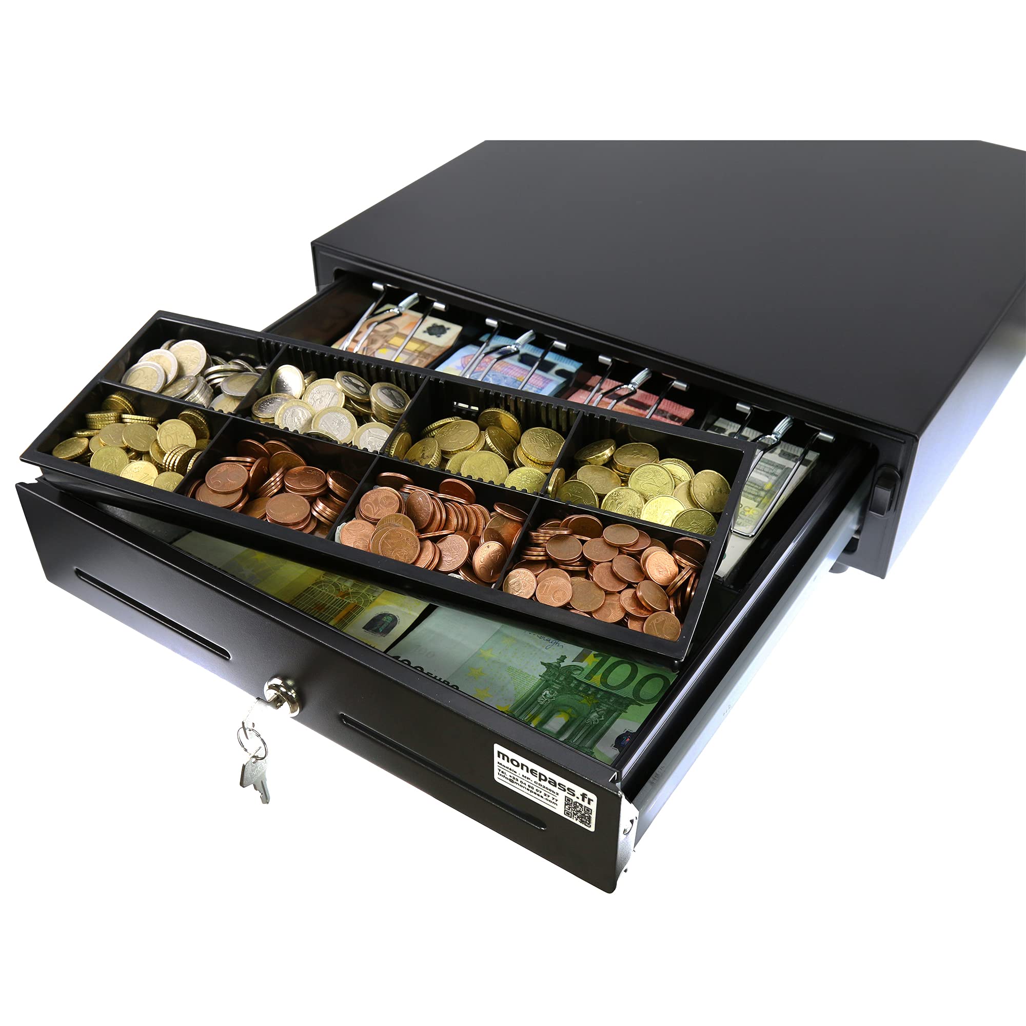 Monepass CD200b2-4B/8C Tiroir-caisse 41 cm à ouverture manuelle avec Insert amovible