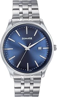 Wedding Edit Quartz Analog with Date Blue Dial Stainless Steel Strap Watch for Men