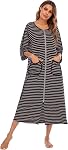 RONGTAI Zip Viscose Nightie: short-sleeve, printed, soft, light, travel, all season. Gift