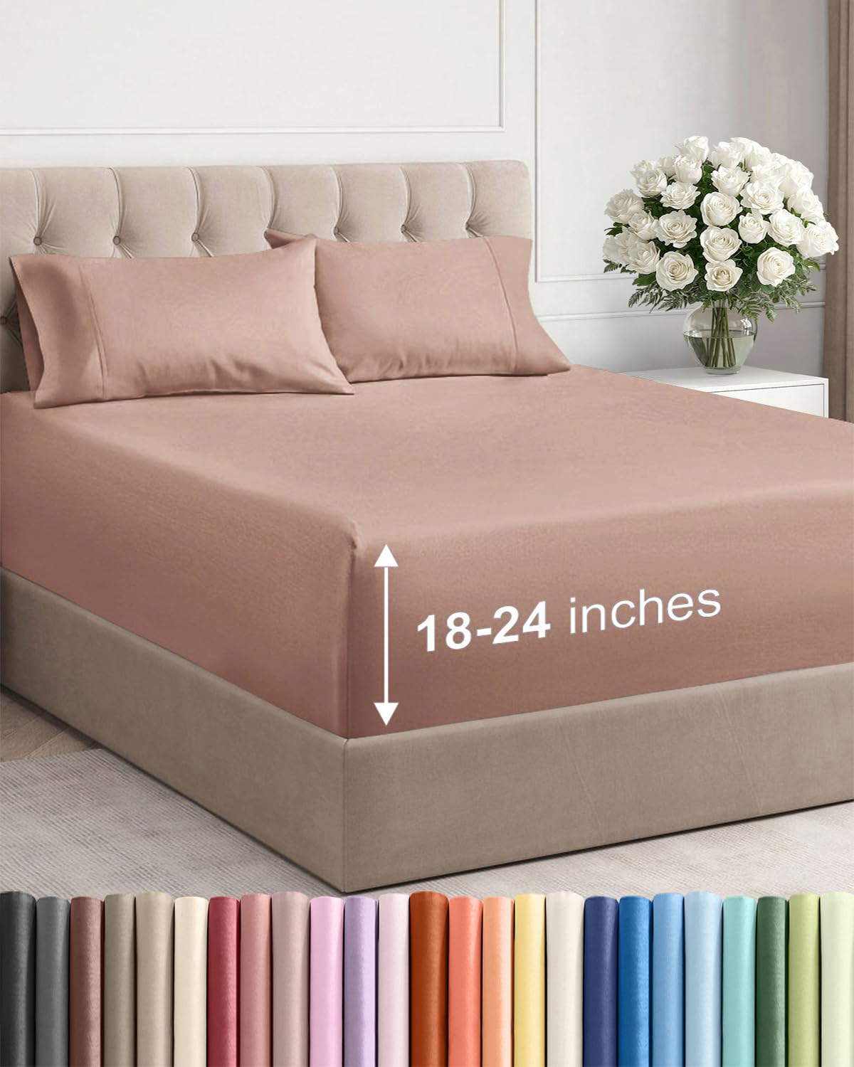 CGK Extra Deep Twin Sheet Set - 4pc Cooling Sheets - Mauve