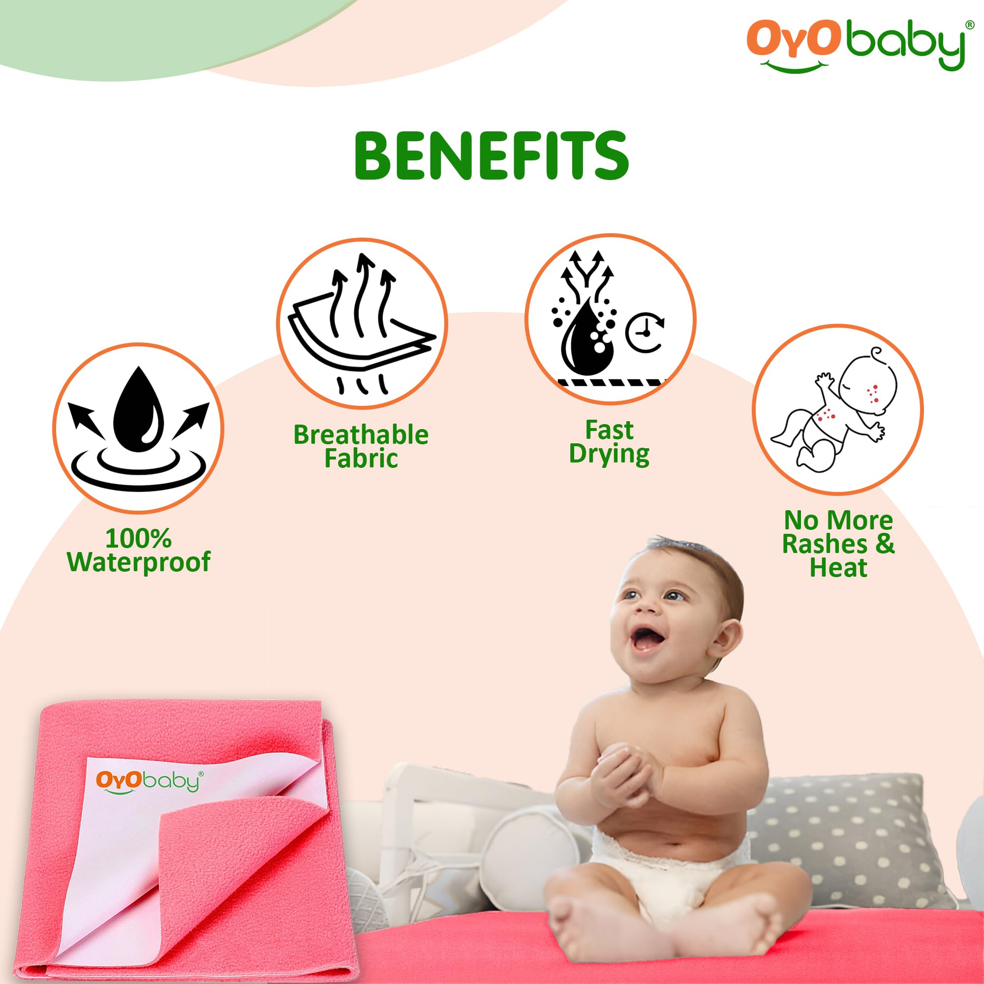 OYO BABY Waterproof Quick Dry Sheet for Baby| Bed Pad | Baby Bed Protector Sheet for Toddler Children (Small (50cm x 70cm), Salmon Rose) - Image 3 thumbnail