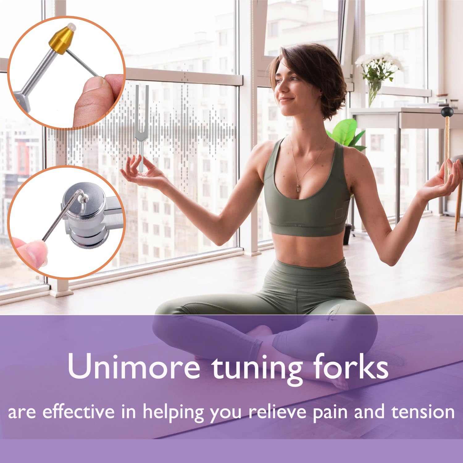 Juego de tenedores de afinación para curación, incluye 128 Hz, 136 Hz, 256 Hz, 384 Hz y activador, pies de gema, accesorios de grado médico para yoga y meditación, instrumentos de afinación de música