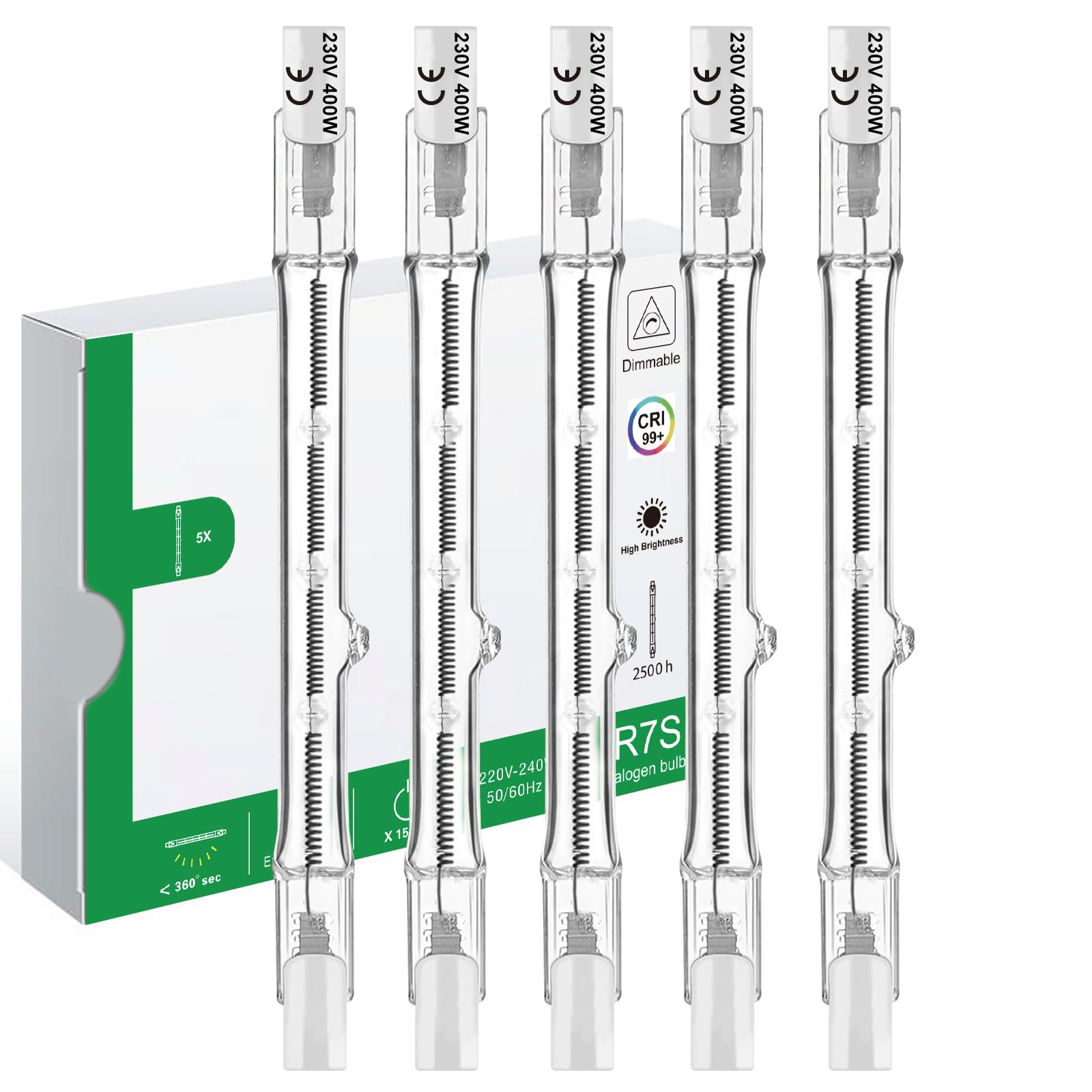 R7s Halogen Light Bulbs, R7S Bulb 118mm 400W Dimmable, 230V 4000lm Tungsten Linear Light Bulb, 2700K Warm White Floodlight Bulb, J118 Security Light Bulb, ECO 118mm Halogen Bulbs 400W,5 Pack