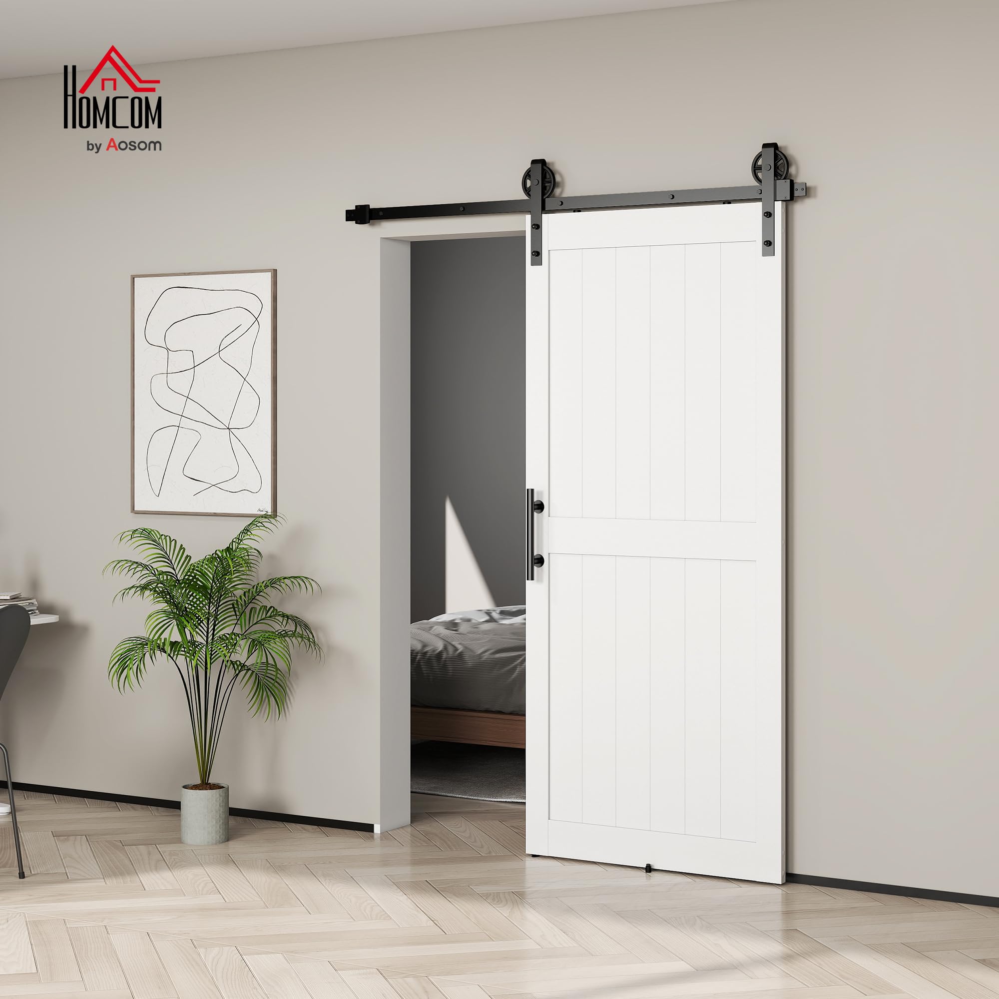 HOMCOM Porta Scorrevole Esterna Muro 91.5x213.4cm, Binario Acciaio, Maniglia Migliorato, Ruote, Porta da Interno in Stile Industriale, in MDF e Legno Pino, Impermeabile, per Cucina, Bagno, Soggiorno