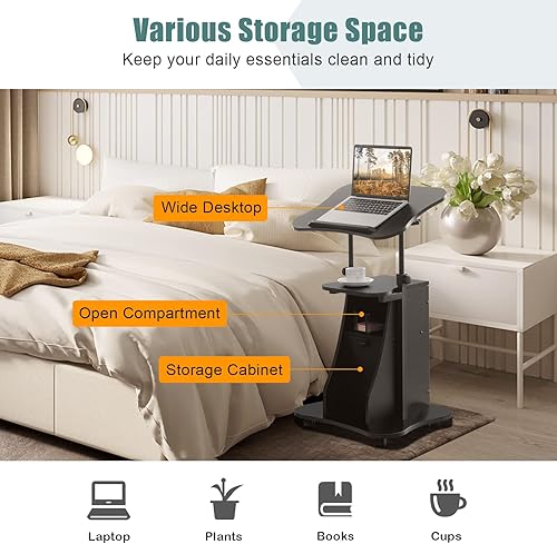 Miniatura 5 de MEDIMALL Podio portátil para laptop, soporte de podio portátil de altura ajustable, escritorio de atril rodante con almacenamiento, parte superior