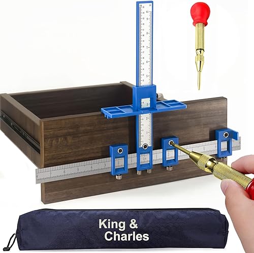 King&Charles Cabinet Hardware Jig, Cabinet Handle Jig with Automatic Center Punch, Avoid Jitter Caused by Direct Drilling. Use for Handles and Pulls on Drawers/Doors, Perfect Set.