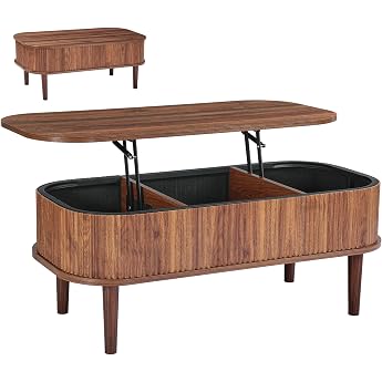 VEVOR Coffee Table Height Adjustable 1000 x 480 x 405-545 mm Living Room Table with Storage Space Extendable Coffee Table in Mid-Century Style Made of MDF Lifting Table Top for Home and Office