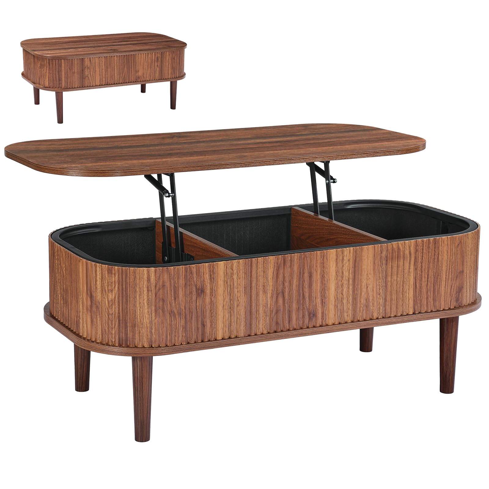 VEVOR Couchtisch Höhenverstellbar 1000x480x405-545 mm, Wohnzimmertisch mit Stauraum, Ausziehbarer Kaffeetisch im Mid-Century-Stil aus MDF, Hubtischplatte für Zuhause & Büro, Walnussfarbe
