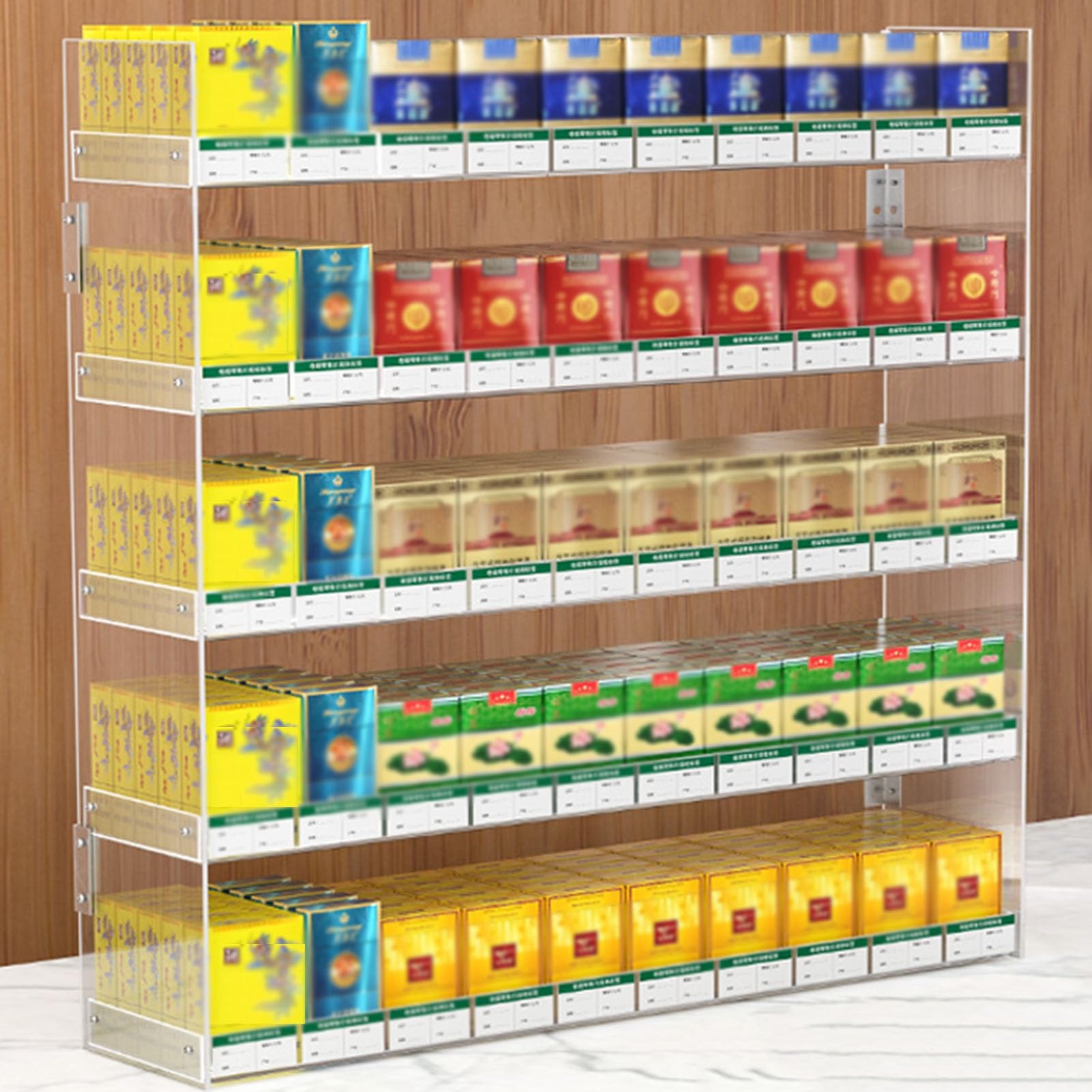 Présentoir de vente au détail transparent - Vitrine murale et comptoir pour cigarettes
