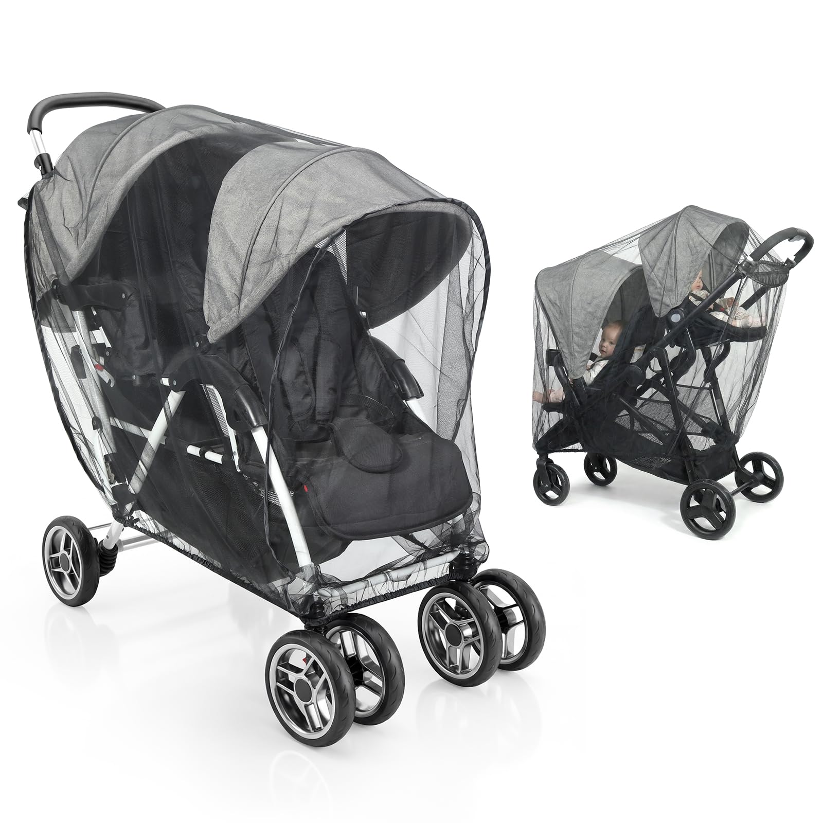 Orzbow Universal Mückennetz für Kinderwagen,Reißfest Insektenschutz für Buggy mit Tasche,Feinmaschig Fliegennetz für Reisebett mit Gummizug,3D-Unterstützung & Zweiwege-Reißverschlus