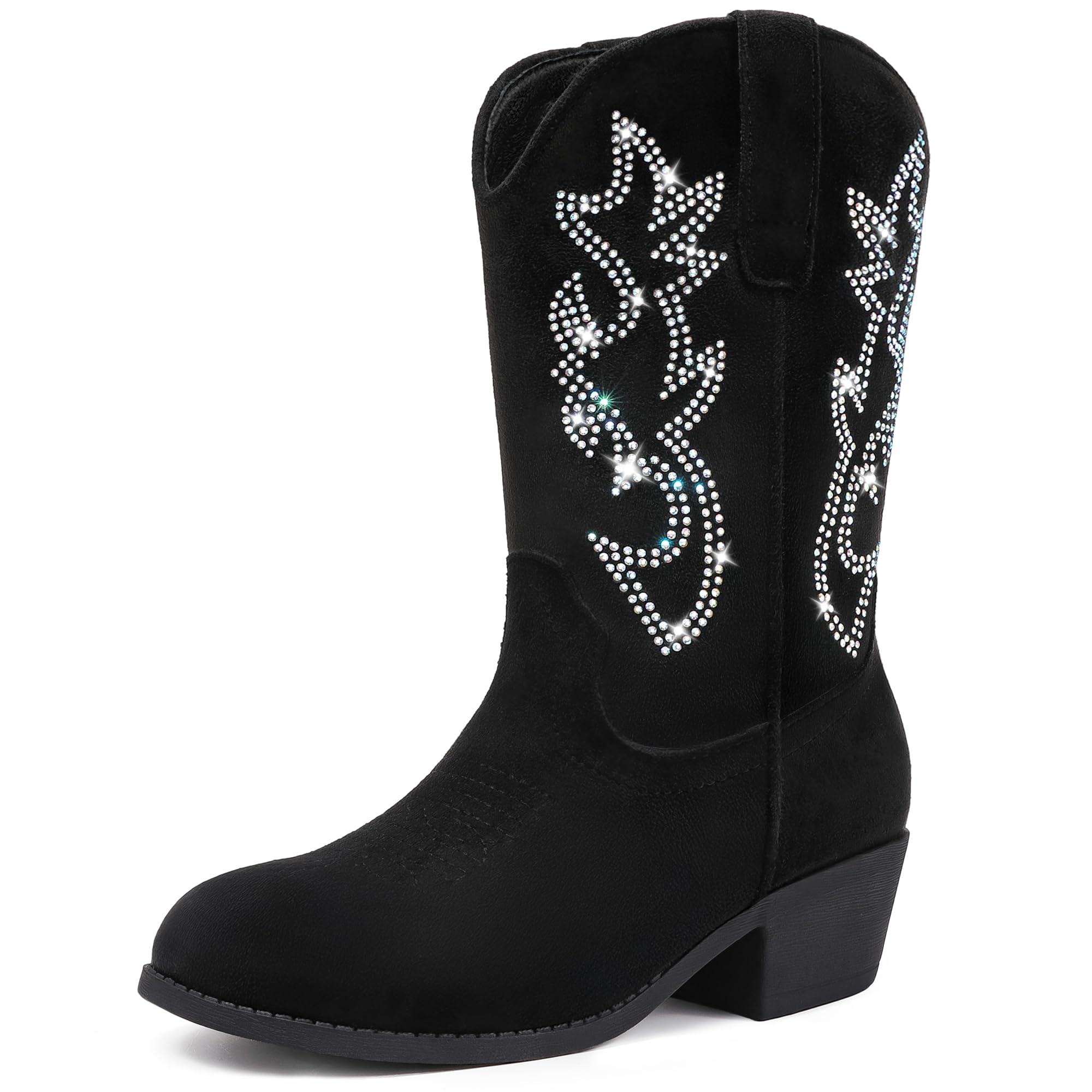 Photo 1 of LAURMOSA Cowboy Boots for Girls Dress Cowgirl Kids Western Dress Cowboy Black Boots Size 3 Ponited Toe Big Girls Cowgirl Embroidered Horseback Riding Party Shoes(L1030SuBlack 3)