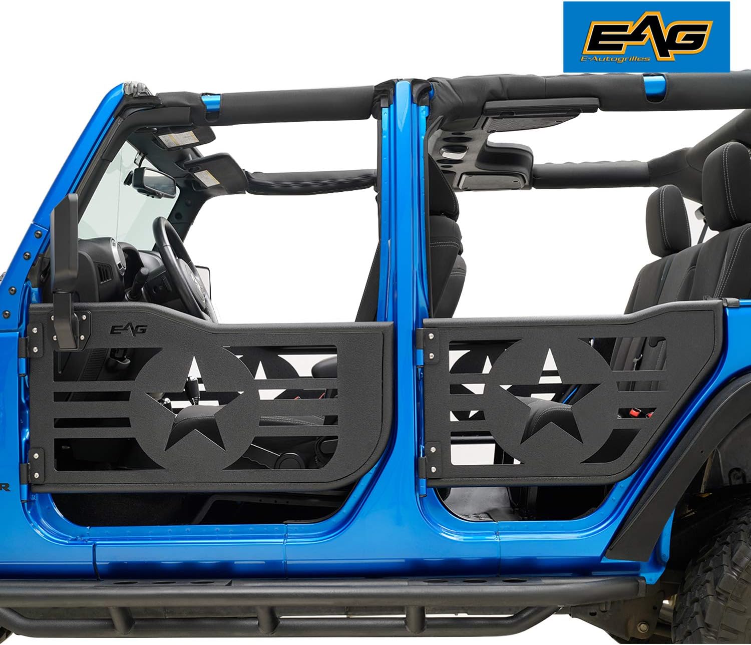 EAG Military Star Tubular 4 Door with Side View Mirror Fit for 07-18 Wrangler JK 4 Door Only