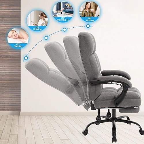 Miniatura 5 de KCREAM Silla de oficina reclinable con reposapiés, silla de oficina ejecutiva de tela, silla de escritorio de oficina reclinable, sillas de