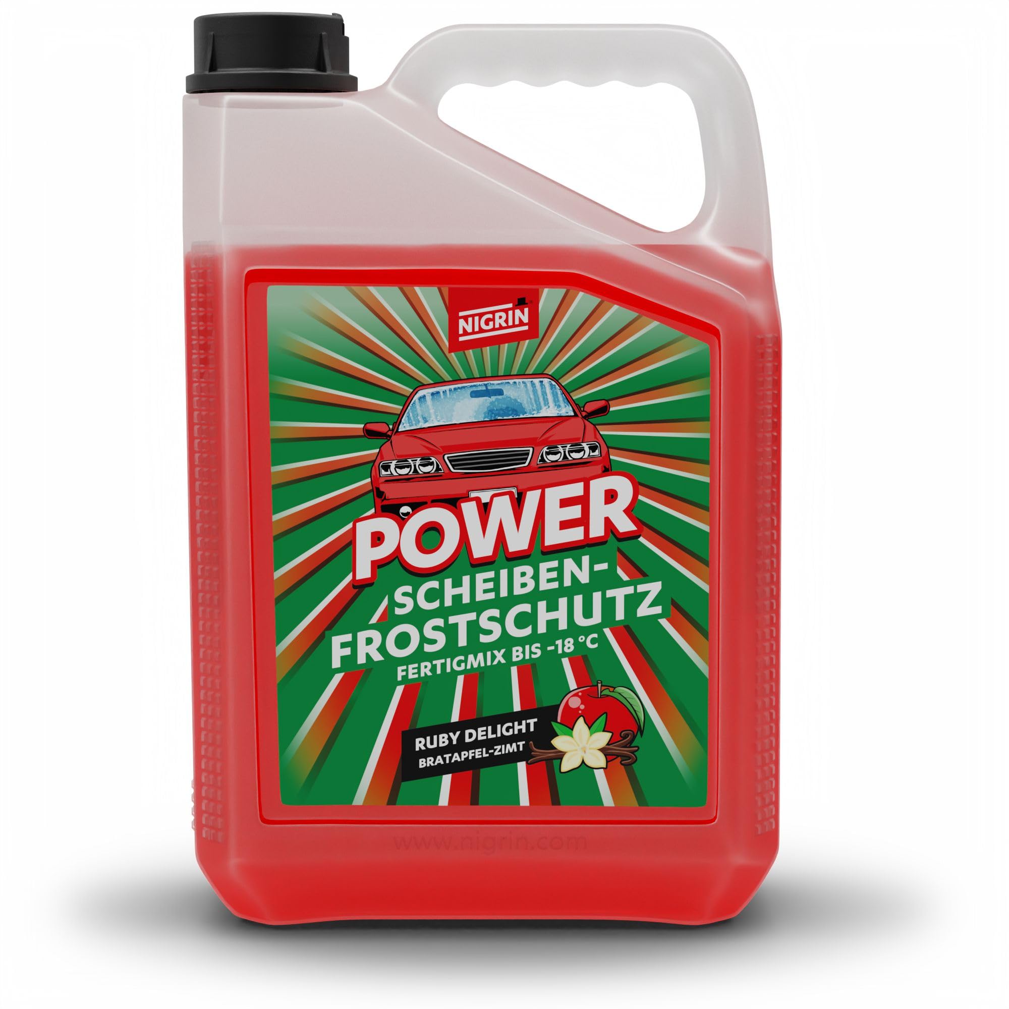 NIGRIN POWER Scheibenfrostschutz Fertigmix Ruby Delight | 5 Liter | wirksam bis -18°C | Anti-Freeze-Formel | Reinigungszusatz für Autoscheiben & Scheinwerfer | schlierenfrei | polycarbonatverträglich