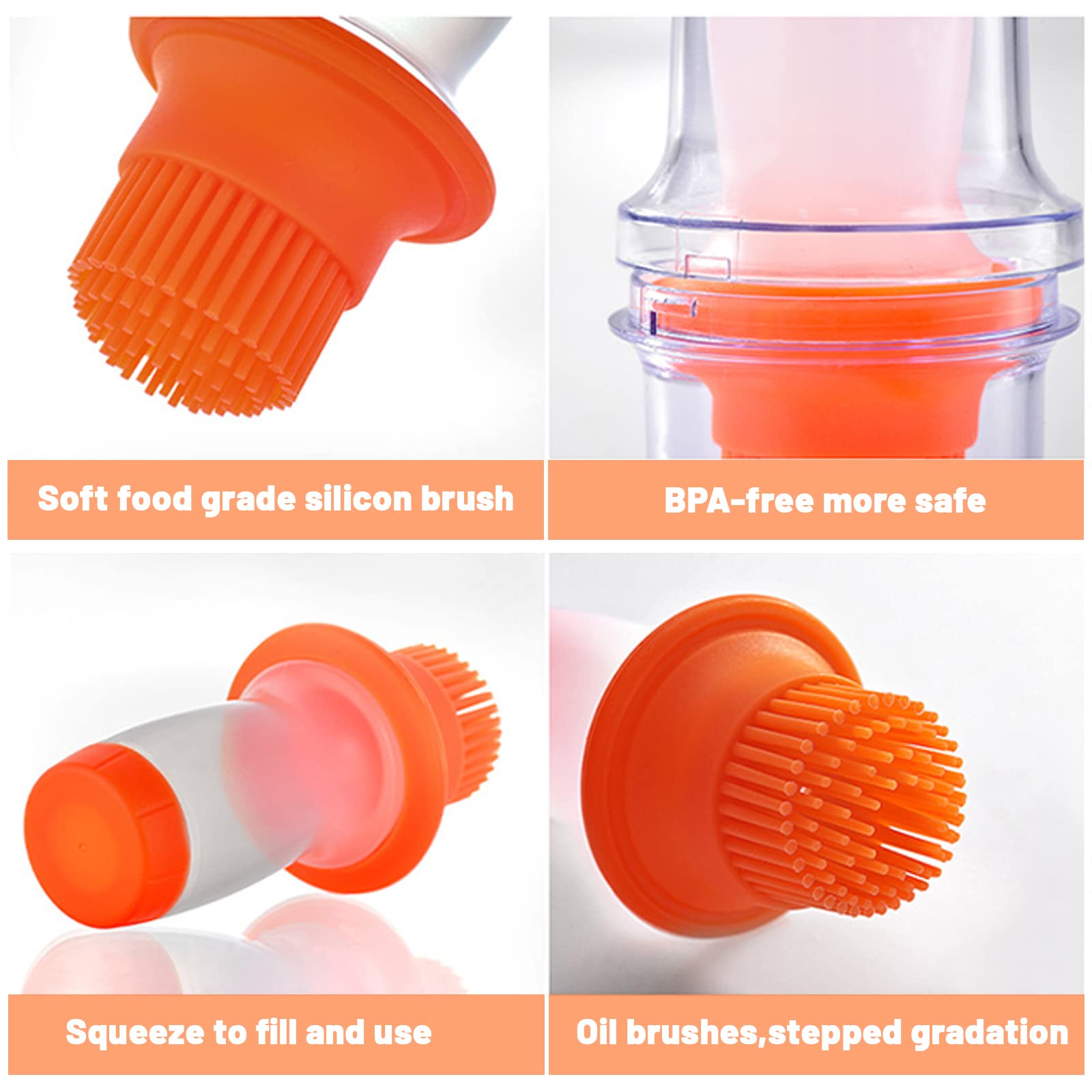 2 Stuks 2 in 1 Oliefles Dispenser met Siliconen Applicator Borstel met Persende Olie-opname en Uitsmeerfunctie - Oliefles met Flexibele Keuken- kwast voor Bakken BBQ Basting Salad Olijfolie (60ml