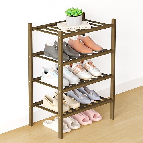 Miniatura 80 de Smiry Zapatero de bambú para clóset, organizador de zapatos apilable de 4 niveles largo de madera, estante de almacenamiento de zapatos Negro