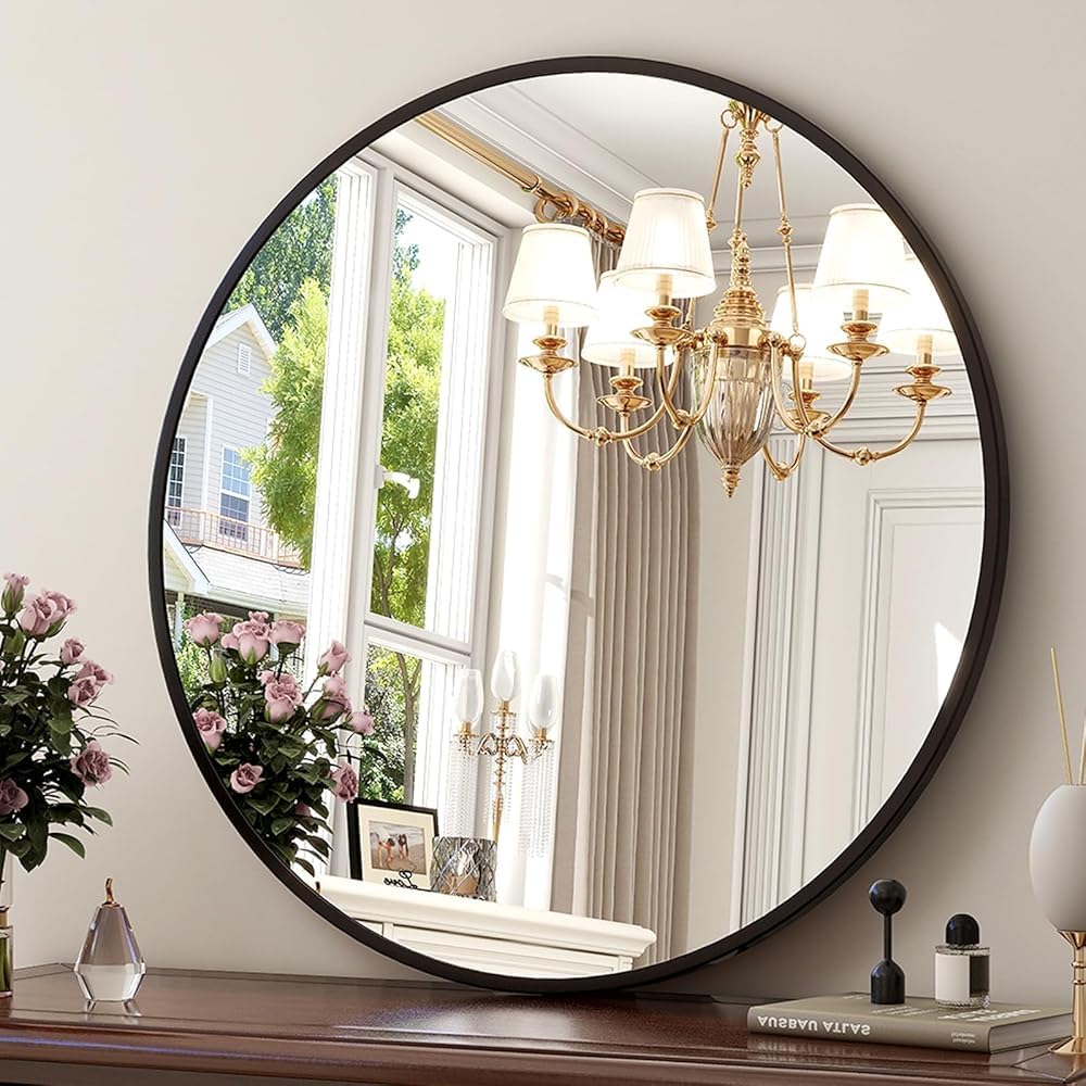 Sidra Decor® Metal Frame Round Hanging Wall Mirror for Home Decoration | Wall Mounted Circle Mirror for Bathroom, Living Room, Bedroom, Hallway, HD Vanity Mirror wash Basin (Black 24 Inch)-image-24