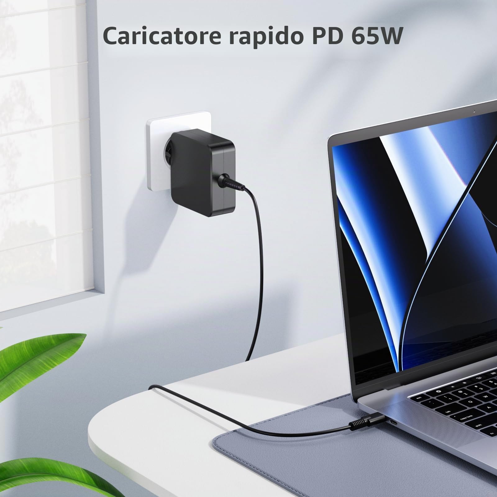 Caricatore USB C 65W Portatile Alimentatore Caricabatterie