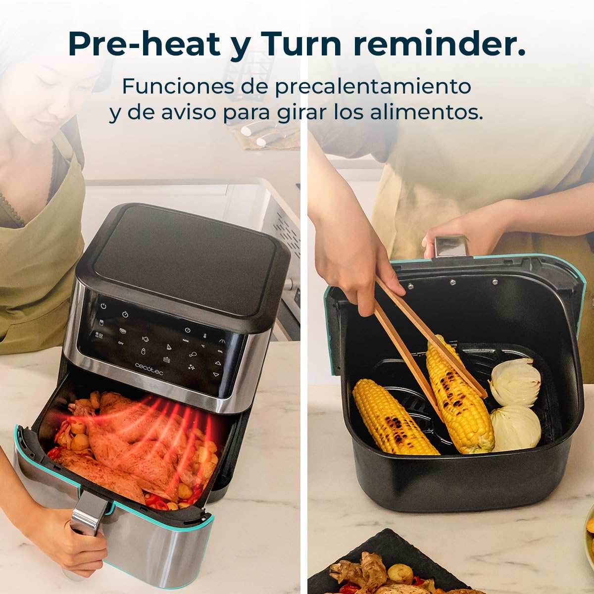 Cecotec Freidora de Aire sin Aceite de 8 L Cecofry Supreme 8000 Air Fryer. 1800 W, Panel Táctil, 30º-200 ºC, 10 Modos Preconfigurados, Pre-heat, Alerta, Acabados en Acero Inoxidable — view 8